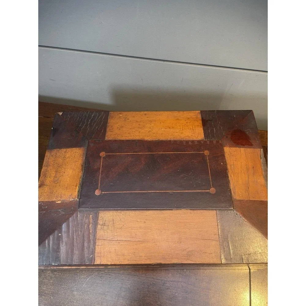 Antique Vintage inlaid SHAKER WOOD BOX  W/BRASS HINGE & Lock
